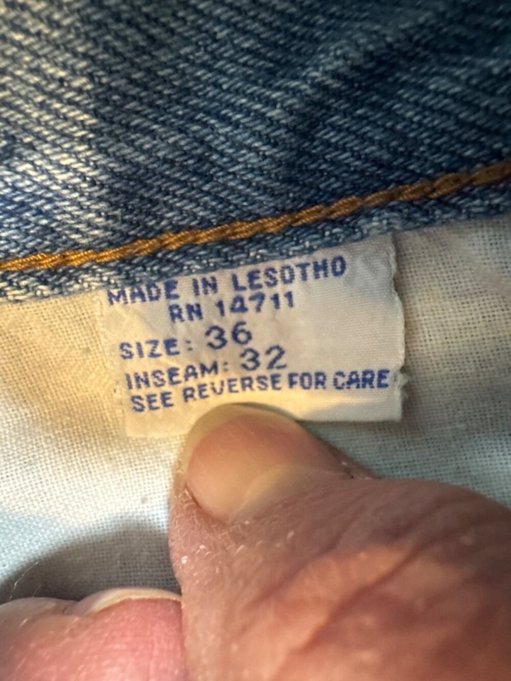 Diamond Double U Mens Jeans Size 36 Inseam 32 Relaxed Fit Blue Denim Made in Les - Picture 2 of 9